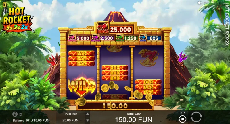 Hot Rocket 5x 3x 2x - 最初のペイラインでトリプルWildでの勝利